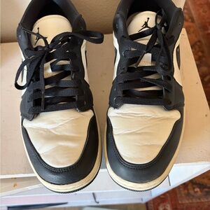 Jordan Women's Black and Cream Satin Sneakers